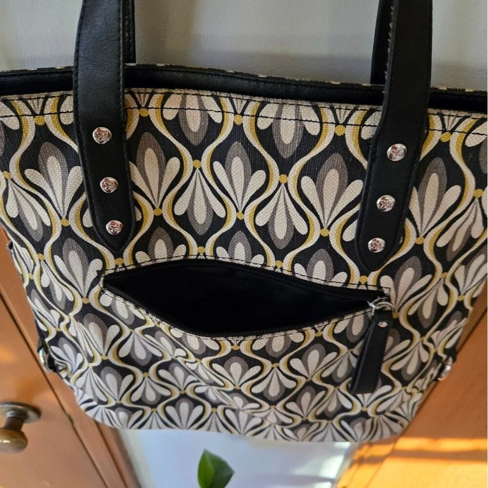 Relic by Fossil Geometric Canvas Tote Bag – Grey, Black & Yellow
